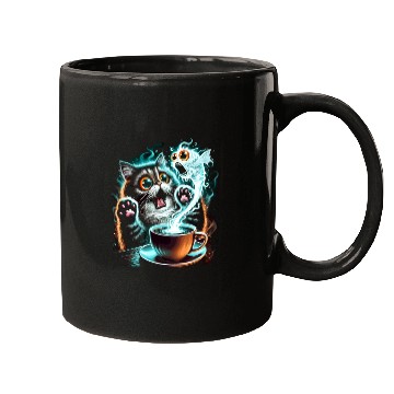 Discover Hilarious Scared Cat and Ghost Fish Design Mugs
