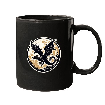 Discover Mystical Dragon Silhouette Against Full Moon Mugs