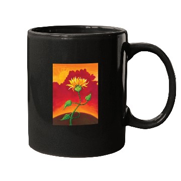 Discover Cute Sunflower At Sunset Illustration Mugs