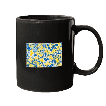 Discover Ukrainian flag colors on floral folklore pattern Mugs