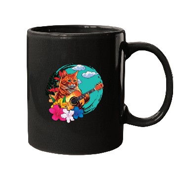 Discover Musician Cat Plays Guitar Instruments Rock Aloha Mugs