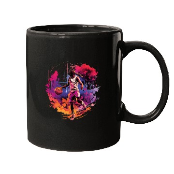 Discover Basketball Player Surrounded by Sunset, Artwork Mugs