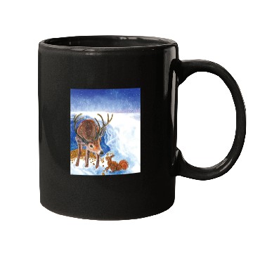 Discover Red Deer and Squirrel in Winter Illustration Mugs