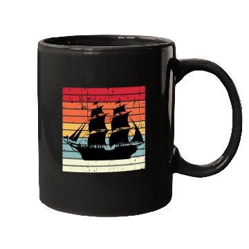 Discover Vintage Retro Sun Set Pirate Ship Mugs