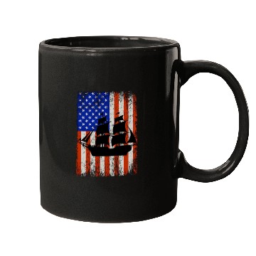 Discover Retro Pirate Ship American Flag Mugs