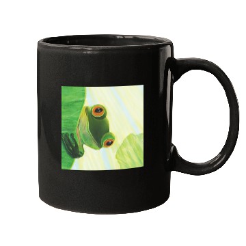 Discover Cute Green Frog Peeping out From Behind Lily Pad Mugs