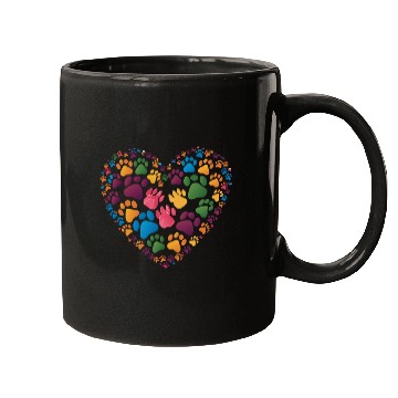Discover Colorful Cat Paw Prints Forming a Heart Shape Mugs