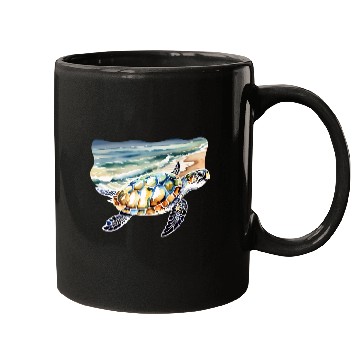 Discover Sea Turtle at the Beach in Watercolor Mugs