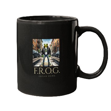 Discover Urban Frog in black leather jacket Mugs