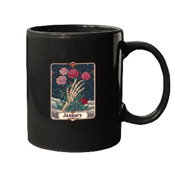 Discover January Gothic Tarot Card - Carnation Flower & Ske Mugs