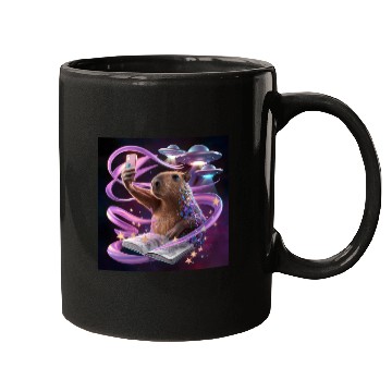 Discover Funny Graphic Mugs Capybara Selfie with UFOs Weird