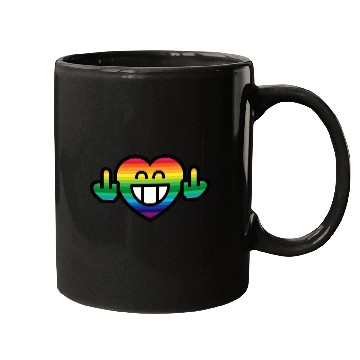 Discover Emoticon Grin Rainbow Heart with Stinkfingers Mugs