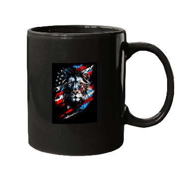 Discover Lion American Flag Mugs