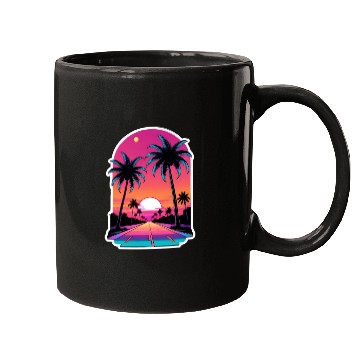 Discover Miami Road into the Sunset 80s Synthwave Retro Mugs