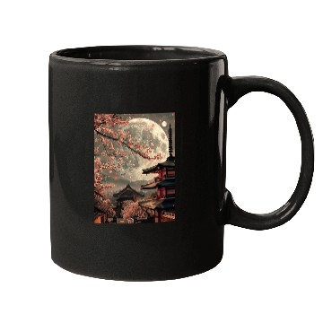 Discover Full Moon in Tokyo Japan Sakura Mugs