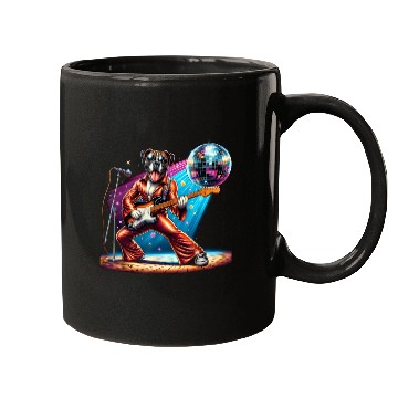 Discover Disco Guitar Boxer dog Mugs
