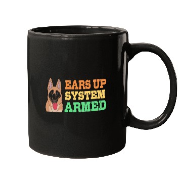 Discover Retro Dog Ears Up System Armed Belgian Malinois Mugs