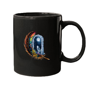 Discover Glowing feather with wolf howling at the moon Mugs