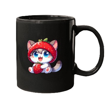 Discover Cute Cat Strawberry Fruit Hat Quirky Mugs