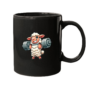 Discover Cute sheep lamb weightlifter fitness workout Mugs