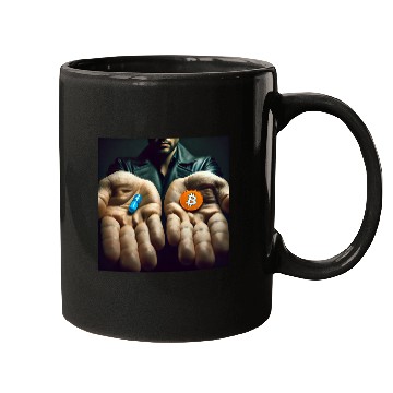 Discover Bitcoin BTC Cryptocurrency Orange Pill Blue Pill Mugs
