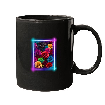 Discover Flower design surrounded by a neon frame Mugs