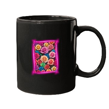 Discover Flower design framed by neon lights Mugs