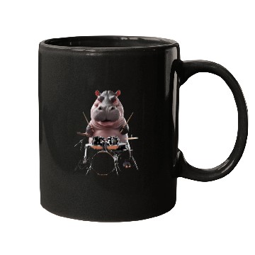 Discover Hippo Playing Drums Realistic Mugs