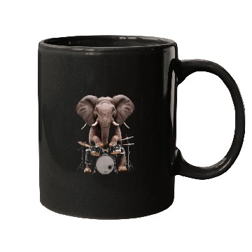 Discover Elephant Playing Drums Realistic Mugs