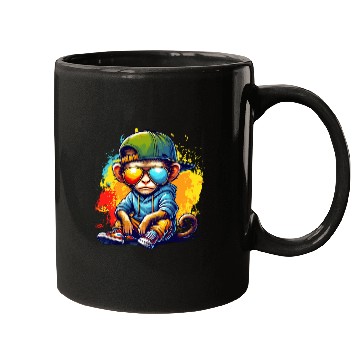 Discover Cool Hip Hop Monkey with Sunglasses Graffiti Style Mugs