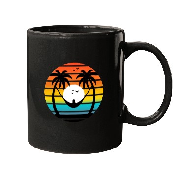 Discover Sunset Palm Trees Hammock Relaxing Beach Vibes Mugs