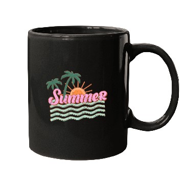 Discover Vibrant Summer Sunset with Palm Trees Mugs