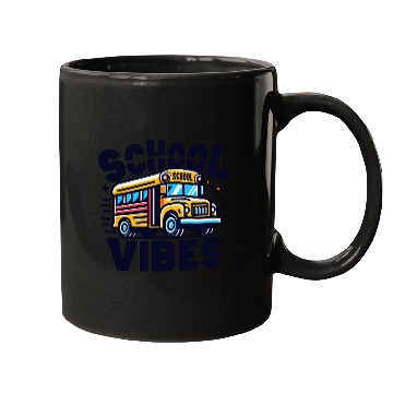 Discover School Vibes Vector Illustration for school bus Mugs