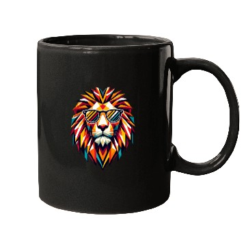 Discover Geometric Cool Polygon Lion Sunglasses Graphic Art Mugs