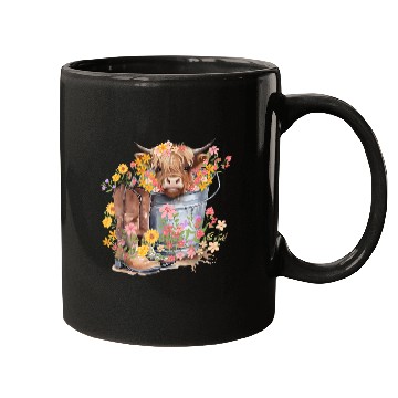 Discover Highland Cow flowers Christmas Mugs