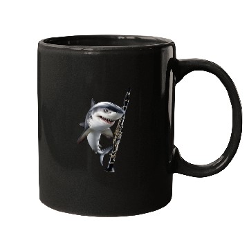 Discover Shark Playing Clarinet Realistic Mugs
