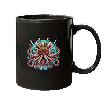 Discover Colorful octopus samurai illustration Mugs