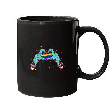 Discover Halloween Hand Skeleton Heart LGBT Pride Rainbow Mugs
