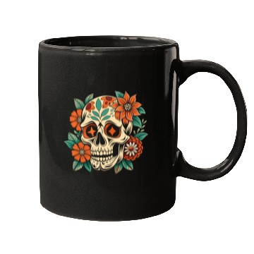 Discover Vintage Retro Halloween Sugar Skull with floral Mugs