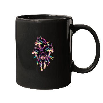 Discover Colorful Geometric Wolf Pack Art Mugs