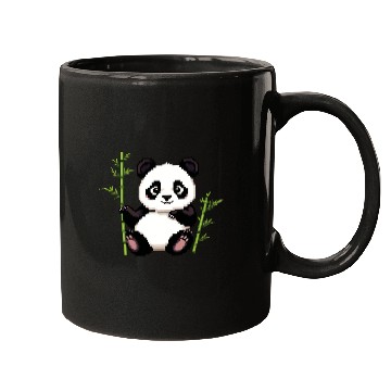 Discover A pixel art of a panda with a bamboo leaf Mugs