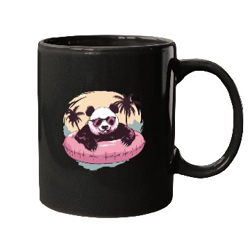 Discover Panda with sunglasses a pink swimming ring in Pool Mugs