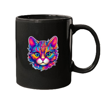 Discover Psychedelic Cat - Groovy Neon Feline Mugs