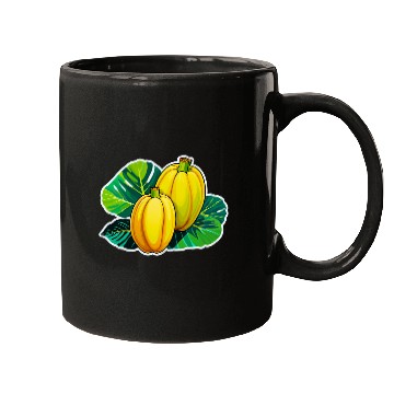 Discover Yellow Squash with Green Leaves Illustration Mugs