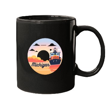 Discover Michigan Boat with Sunset Mugs