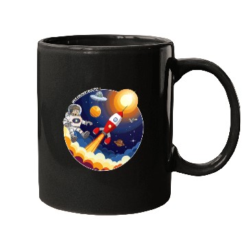 Discover rocket, astronaut, UFO, and satellite in space Mugs