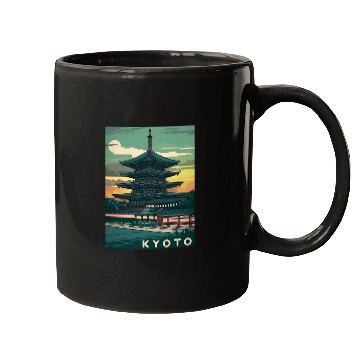 Discover Vintage Travel Kyoto Japan Sunset Retro Graphic Mugs