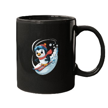 Discover Penguin Ski Adventure with Smiling Snowflakes Mugs