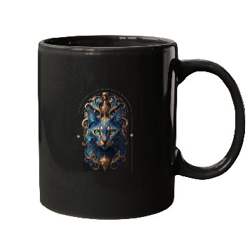 Discover Elegant stylish blue and gold cat face Mugs