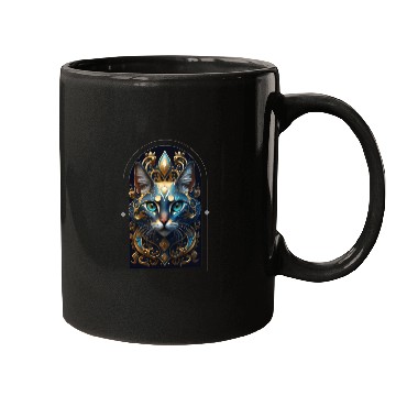 Discover Elegant stylish blue and gold cat face Mugs